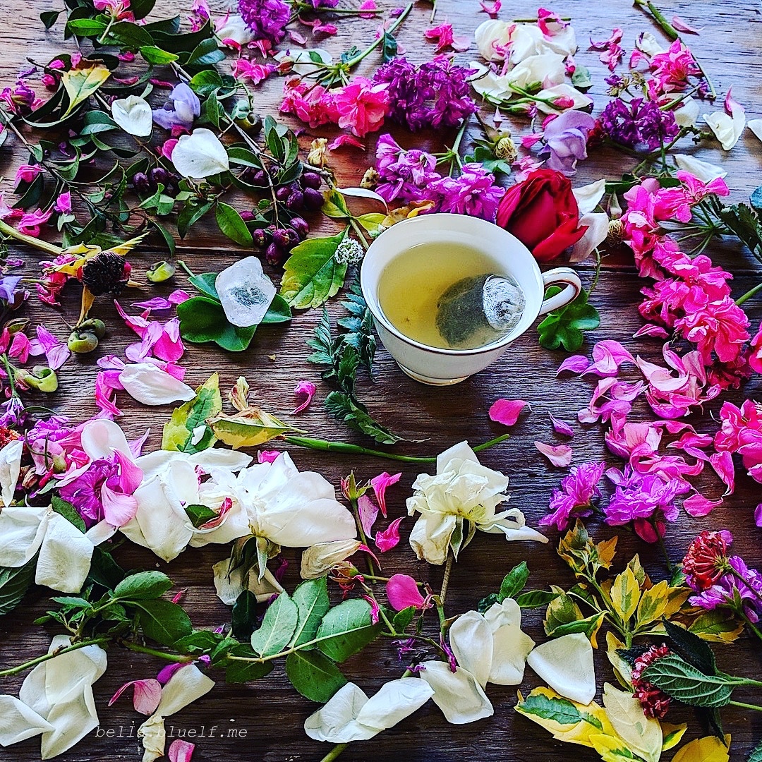 Beautiful mess of flowers and tea