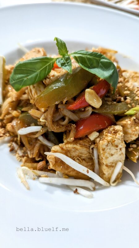 pad thai dish from lower angle