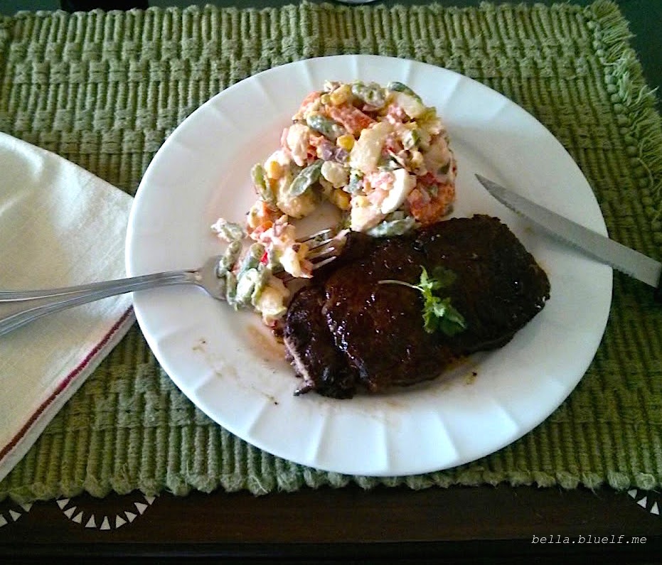 Summer Mayonnaise Salad with Bison Ribeye Steak 3 - 2015 photo by Rhônya Holman for bella.bluelf.me